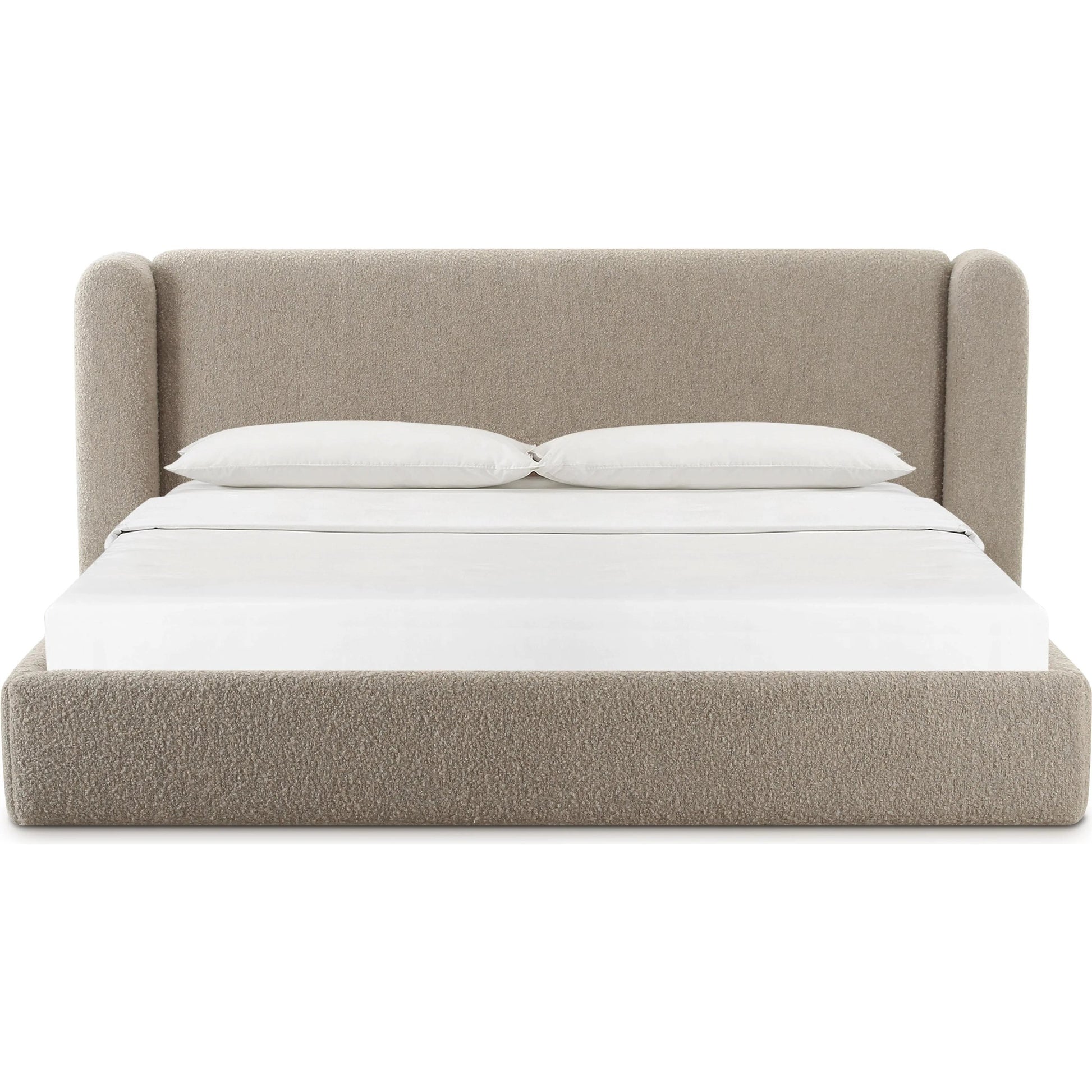 Babette Boucle Bed by TOV Furniture in tan. Made from boucle, plywood, wood in a transitional style.