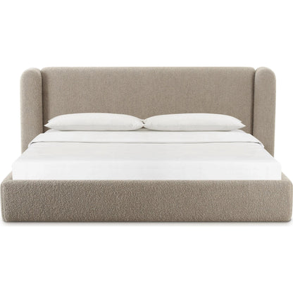 Babette Boucle Bed by TOV Furniture in tan. Made from boucle, plywood, wood in a transitional style.