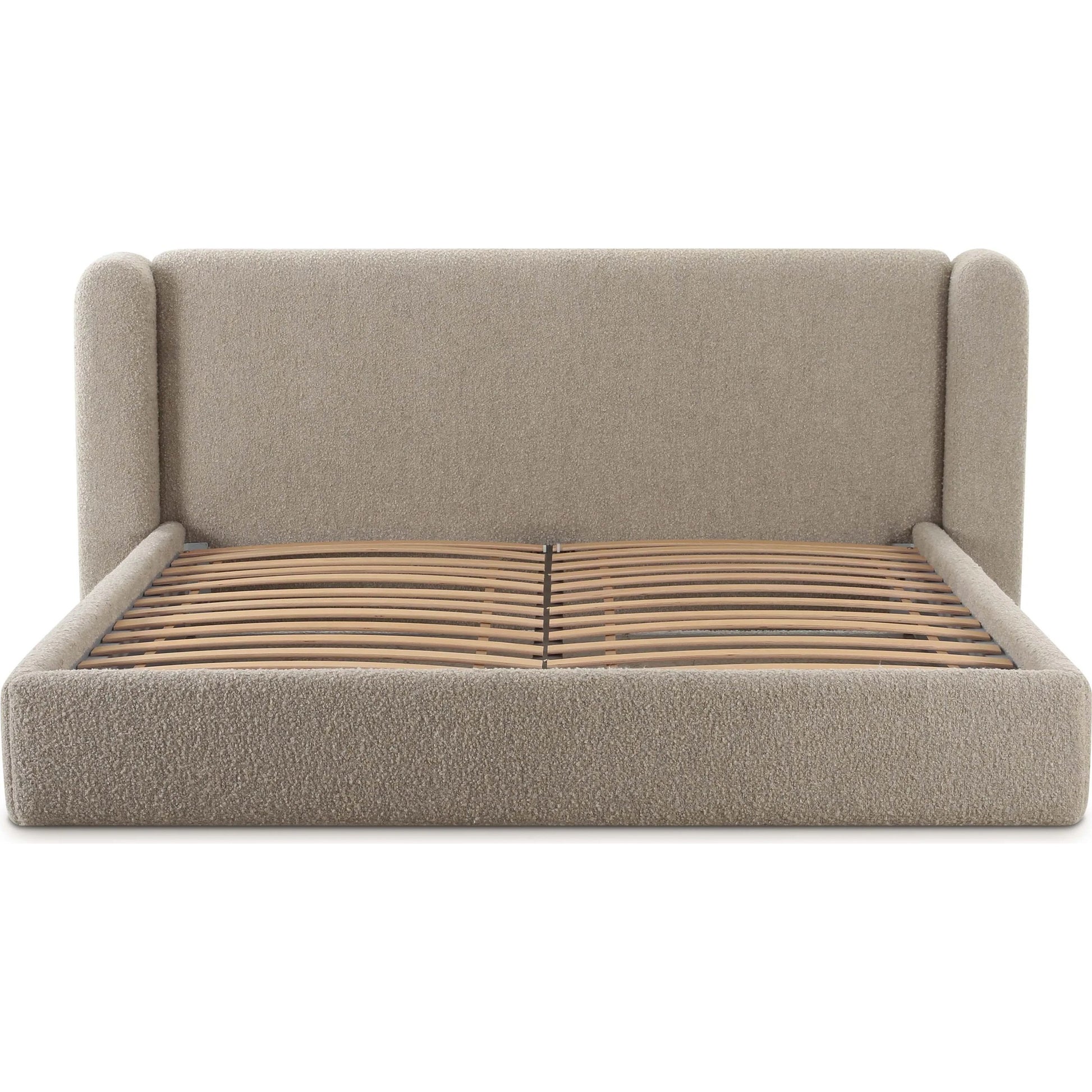 Babette Boucle Bed by TOV Furniture in tan. Made from boucle, plywood, wood in a transitional style.
