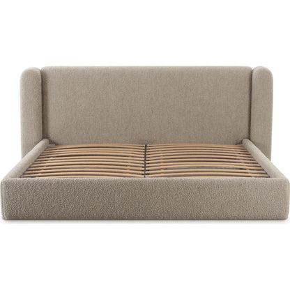 Babette Boucle Bed by TOV Furniture in tan. Made from boucle, plywood, wood in a transitional style.