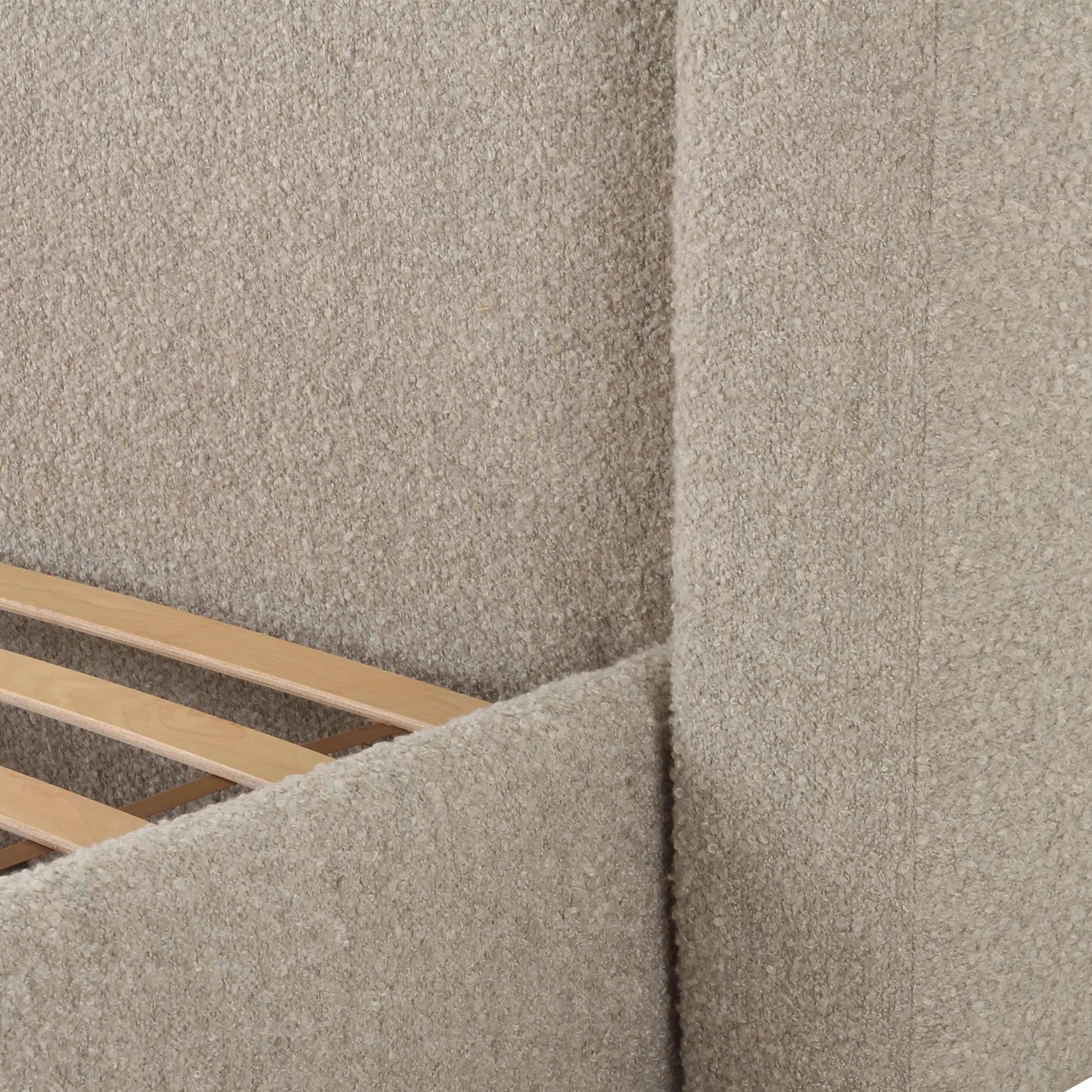 Babette Boucle Bed by TOV Furniture in tan. Made from boucle, plywood, wood in a transitional style.