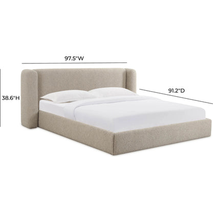 Babette Boucle Bed by TOV Furniture in tan. Made from boucle, plywood, wood in a transitional style.