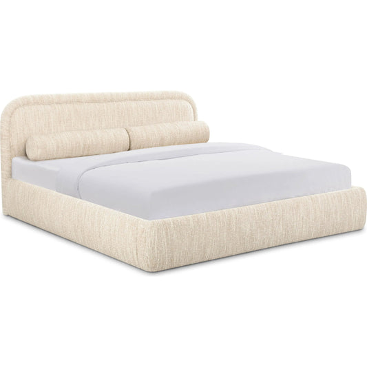 Murielle Heavy Knubby Boucle Bed by TOV Furniture in cream. Made from boucle, plywood, wood in a unique style.