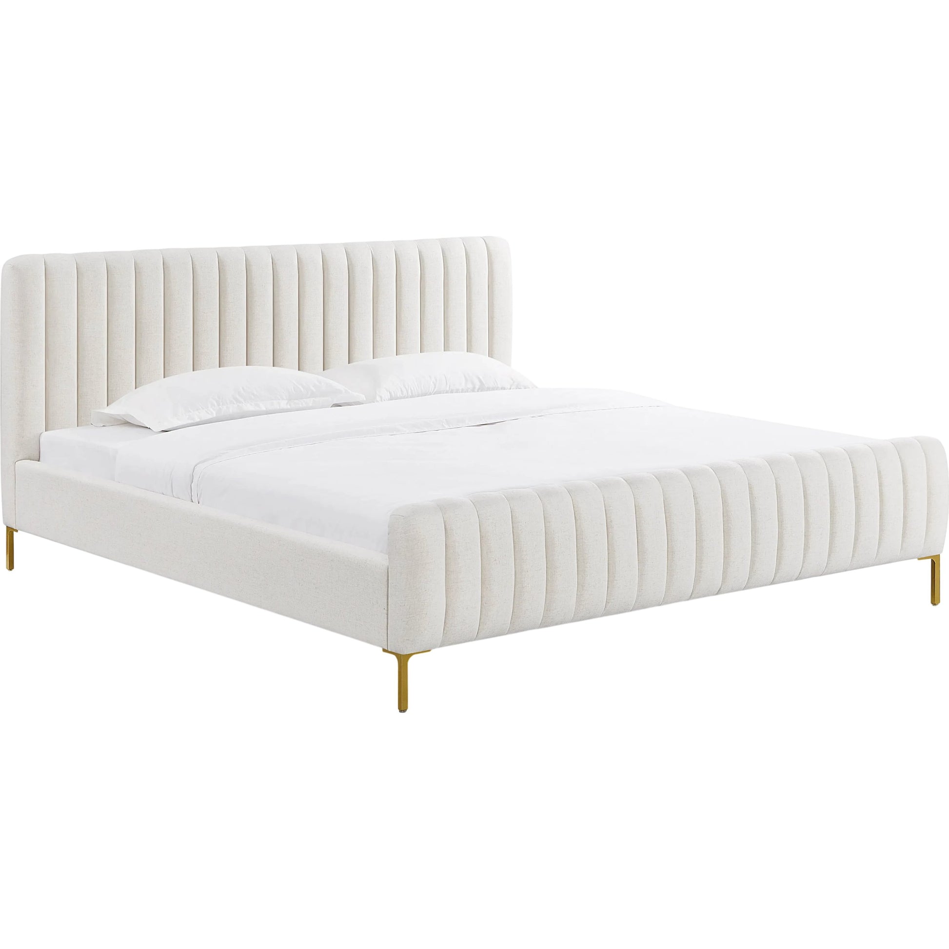 Angela Upcycled Linen Bed by TOV Furniture. Made from mdf, recycled fabric, stainless steel in a transitional style.