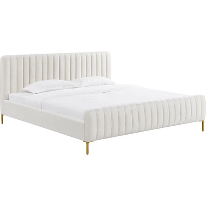 Angela Upcycled Linen Bed by TOV Furniture. Made from mdf, recycled fabric, stainless steel in a transitional style.