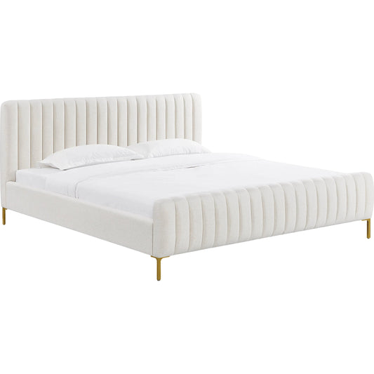 Angela Upcycled Linen Bed by TOV Furniture. Made from mdf, recycled fabric, stainless steel in a unique style.