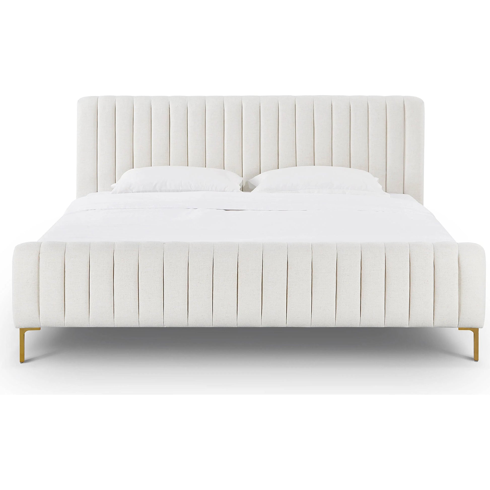 Angela Upcycled Linen Bed by TOV Furniture. Made from mdf, recycled fabric, stainless steel in a transitional style.