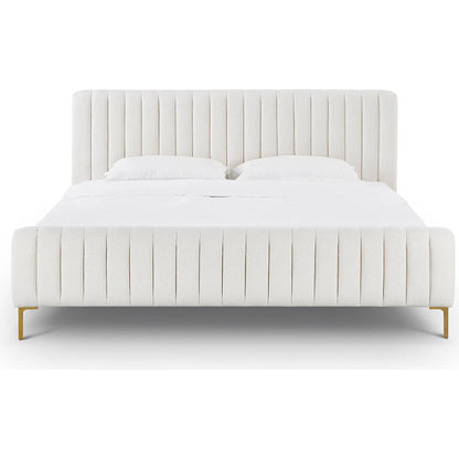 Angela Upcycled Linen Bed by TOV Furniture. Made from mdf, recycled fabric, stainless steel in a transitional style.