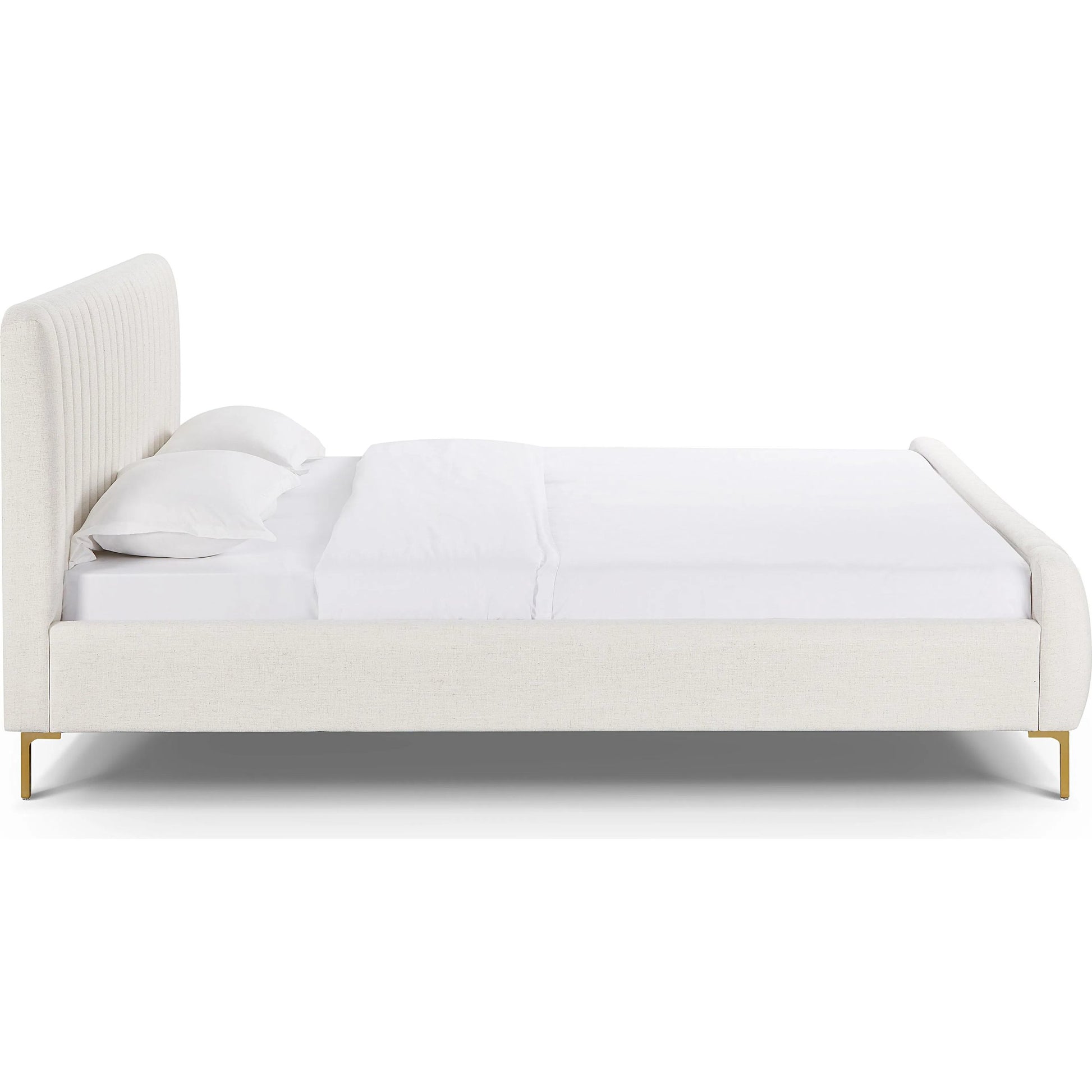 Angela Upcycled Linen Bed by TOV Furniture. Made from mdf, recycled fabric, stainless steel in a transitional style.