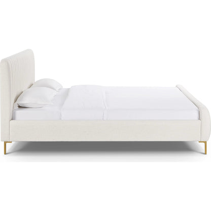 Angela Upcycled Linen Bed by TOV Furniture. Made from mdf, recycled fabric, stainless steel in a transitional style.