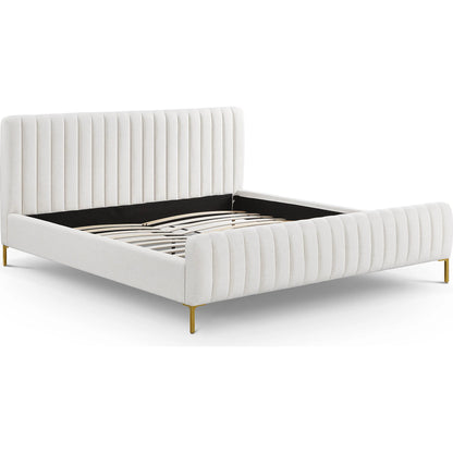 Angela Upcycled Linen Bed by TOV Furniture. Made from mdf, recycled fabric, stainless steel in a transitional style.