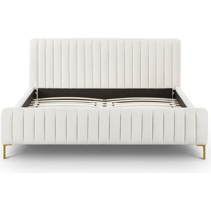 Angela Upcycled Linen Bed by TOV Furniture. Made from mdf, recycled fabric, stainless steel in a transitional style.