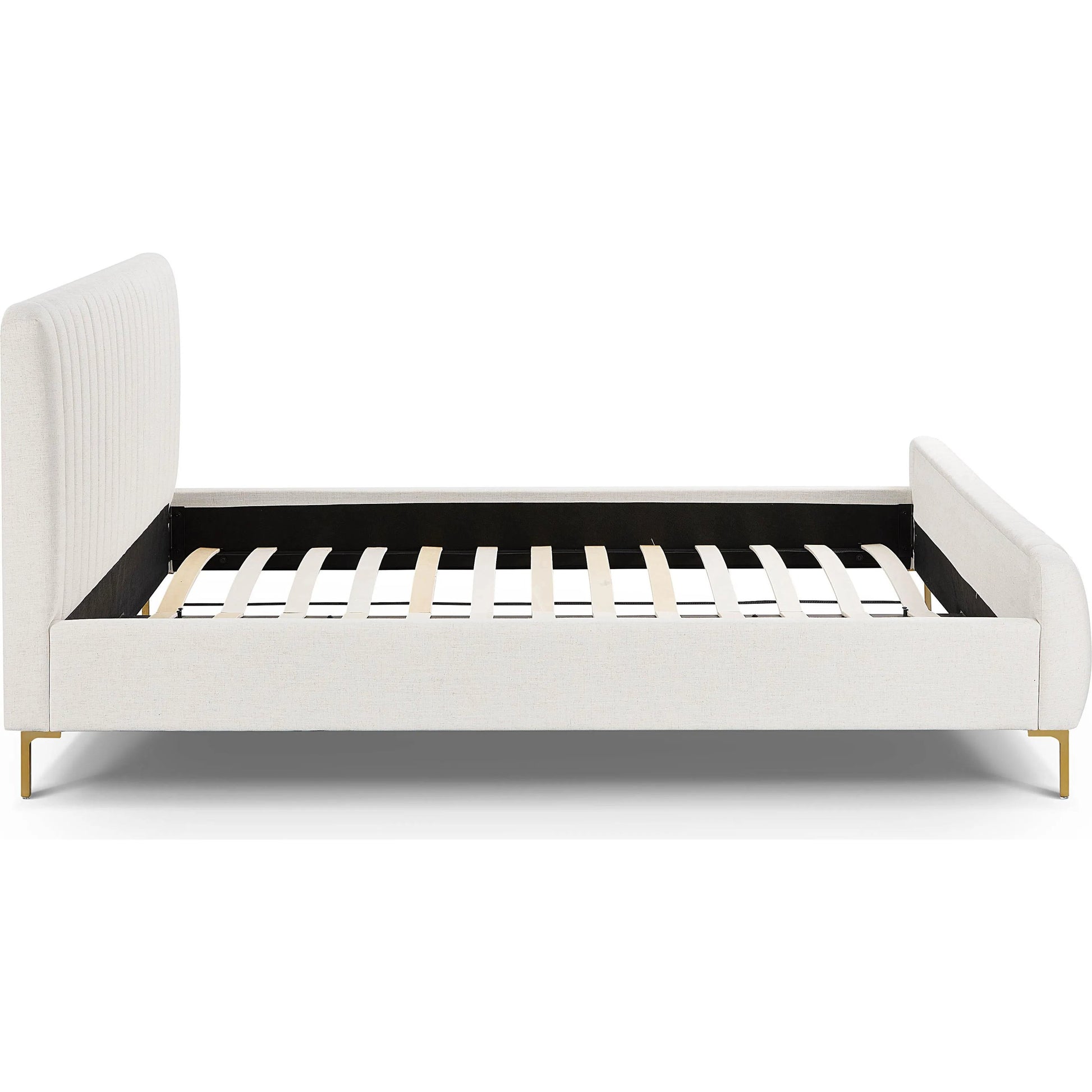 Angela Upcycled Linen Bed by TOV Furniture. Made from mdf, recycled fabric, stainless steel in a transitional style.