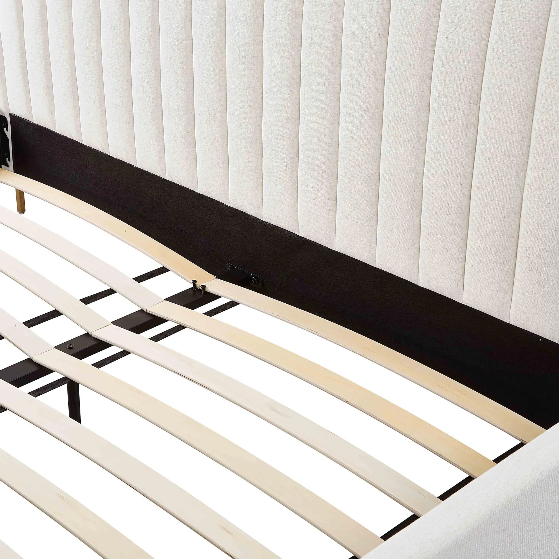 Angela Upcycled Linen Bed by TOV Furniture. Made from mdf, recycled fabric, stainless steel in a transitional style.