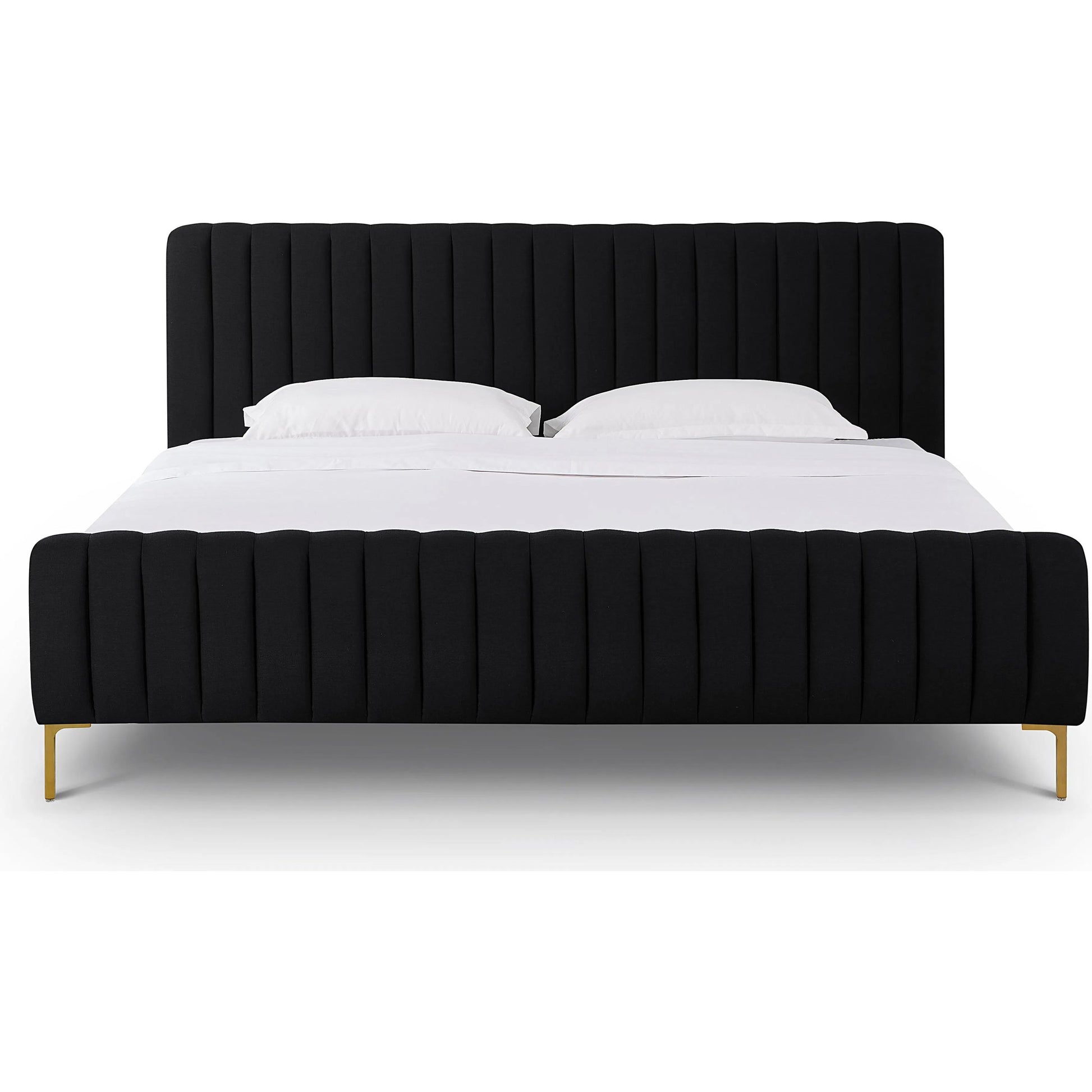 Angela Upcycled Linen Bed by TOV Furniture. Made from mdf, recycled fabric, stainless steel in a transitional style.