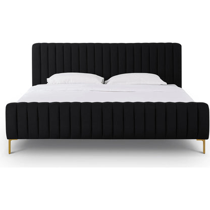 Angela Upcycled Linen Bed by TOV Furniture. Made from mdf, recycled fabric, stainless steel in a transitional style.