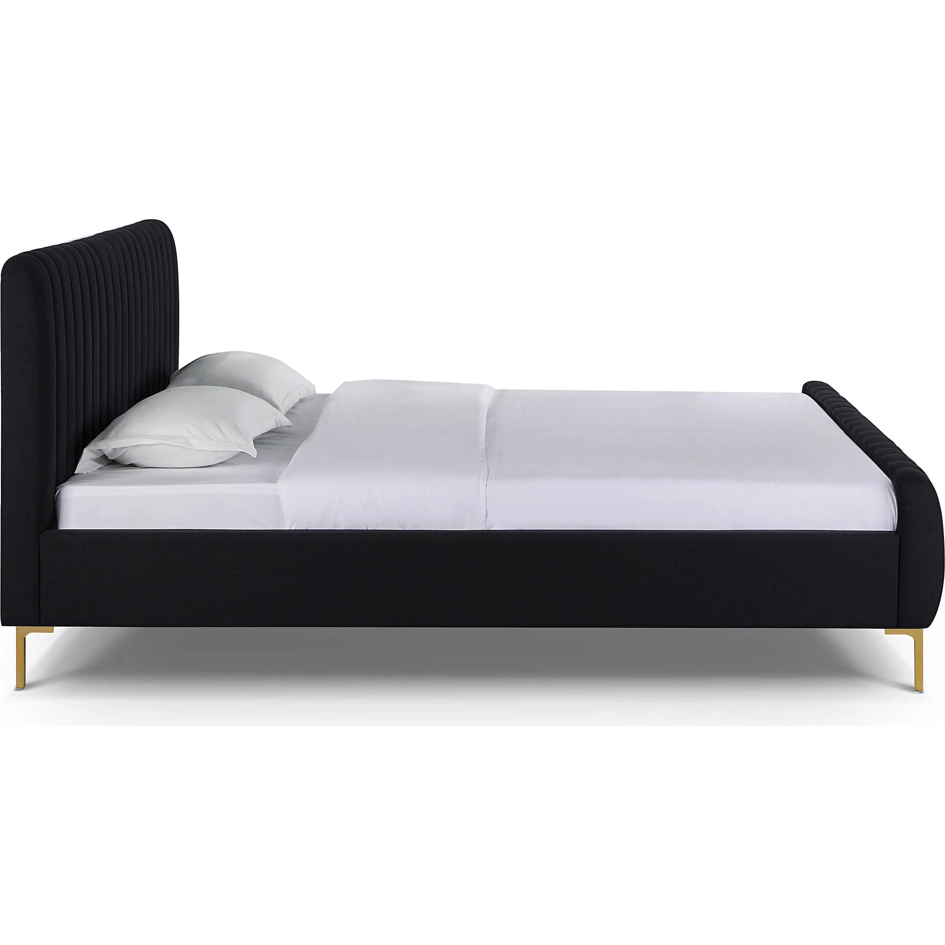 Angela Upcycled Linen Bed by TOV Furniture. Made from mdf, recycled fabric, stainless steel in a transitional style.