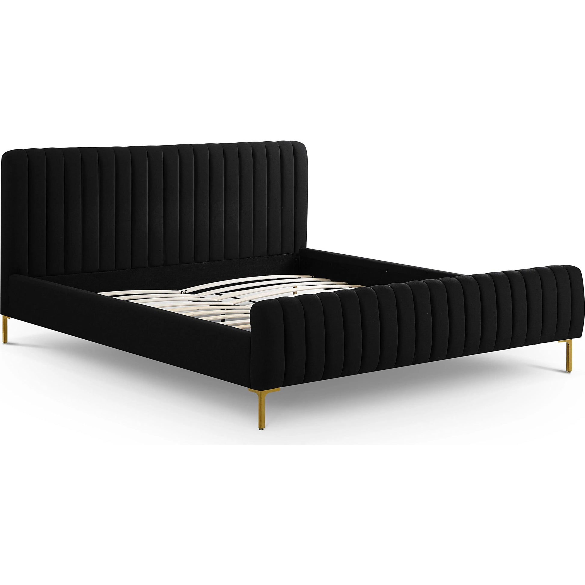 Angela Upcycled Linen Bed by TOV Furniture. Made from mdf, recycled fabric, stainless steel in a transitional style.