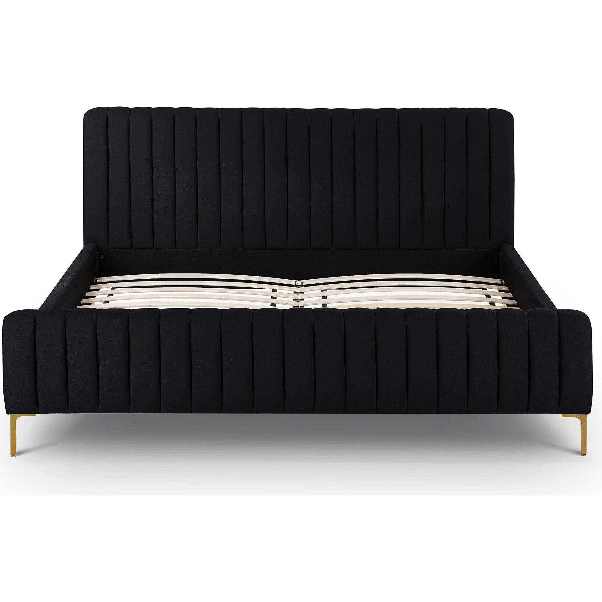 Angela Upcycled Linen Bed by TOV Furniture. Made from mdf, recycled fabric, stainless steel in a transitional style.