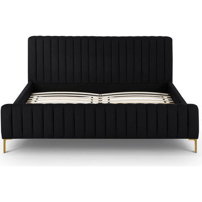 Angela Upcycled Linen Bed by TOV Furniture. Made from mdf, recycled fabric, stainless steel in a transitional style.