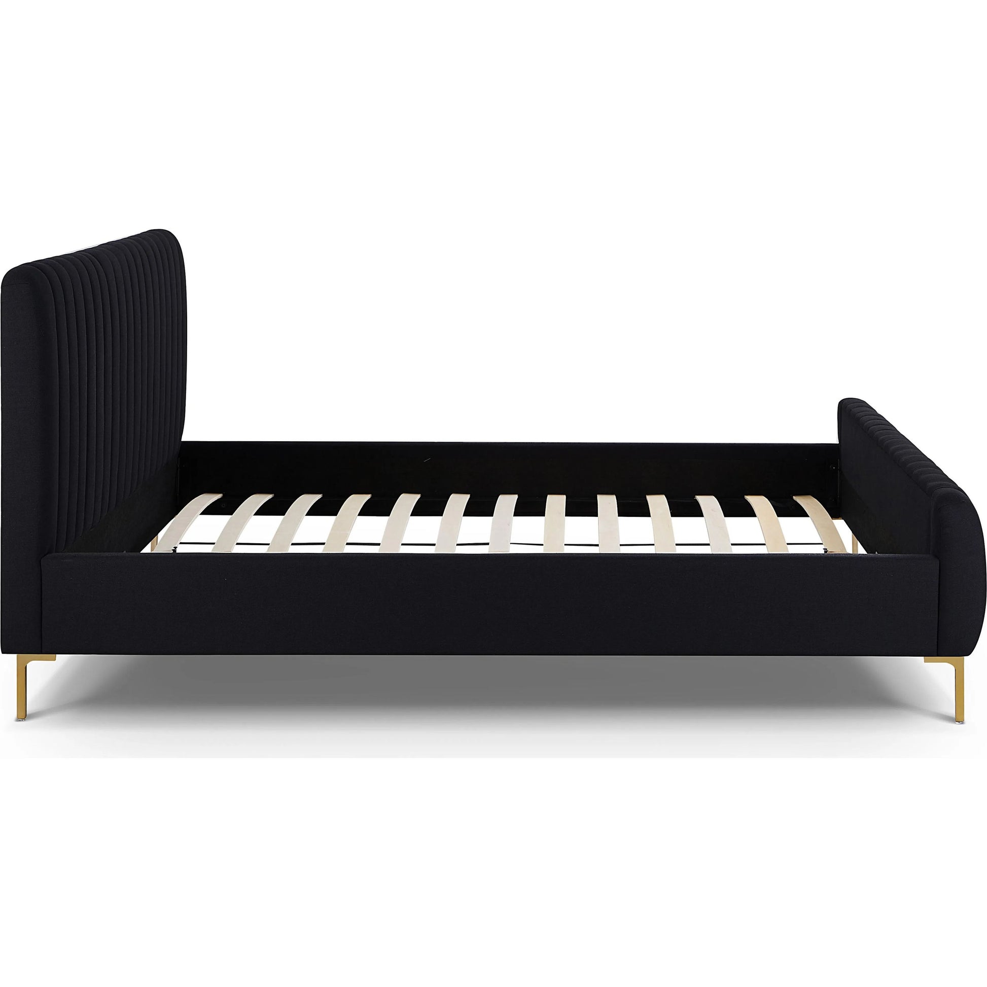 Angela Upcycled Linen Bed by TOV Furniture. Made from mdf, recycled fabric, stainless steel in a transitional style.