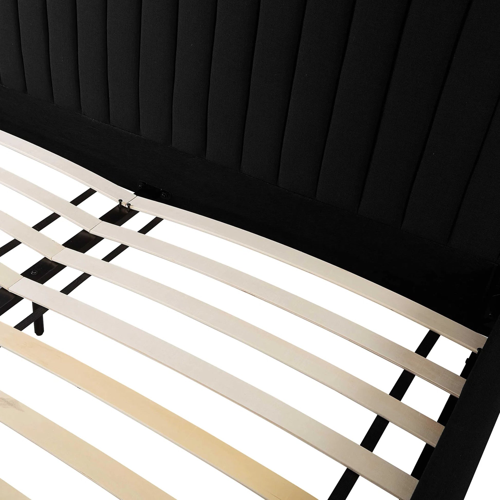 Angela Upcycled Linen Bed by TOV Furniture. Made from mdf, recycled fabric, stainless steel in a transitional style.