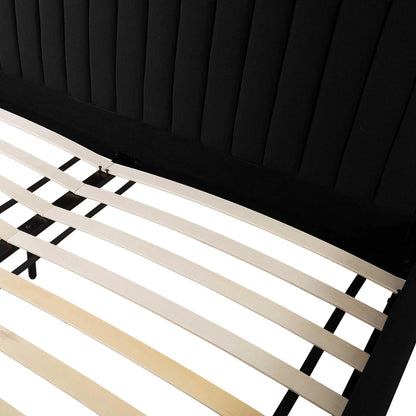 Angela Upcycled Linen Bed by TOV Furniture. Made from mdf, recycled fabric, stainless steel in a transitional style.