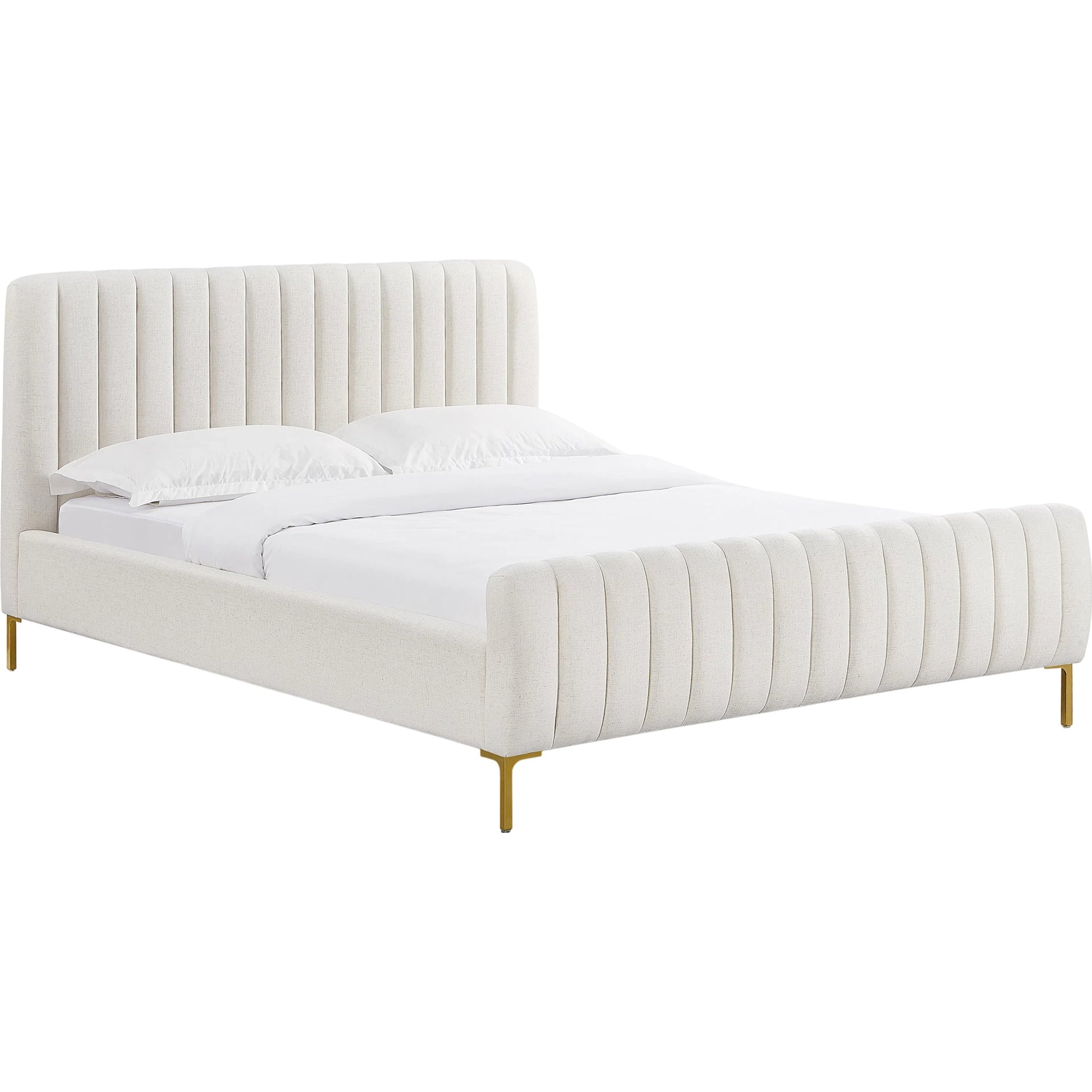 Angela Upcycled Linen Bed by TOV Furniture. Made from mdf, recycled fabric, stainless steel in a transitional style.