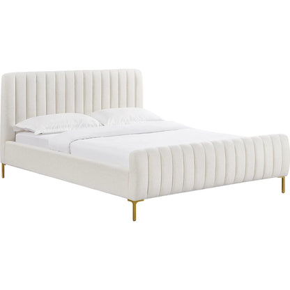 Angela Upcycled Linen Bed by TOV Furniture. Made from mdf, recycled fabric, stainless steel in a transitional style.