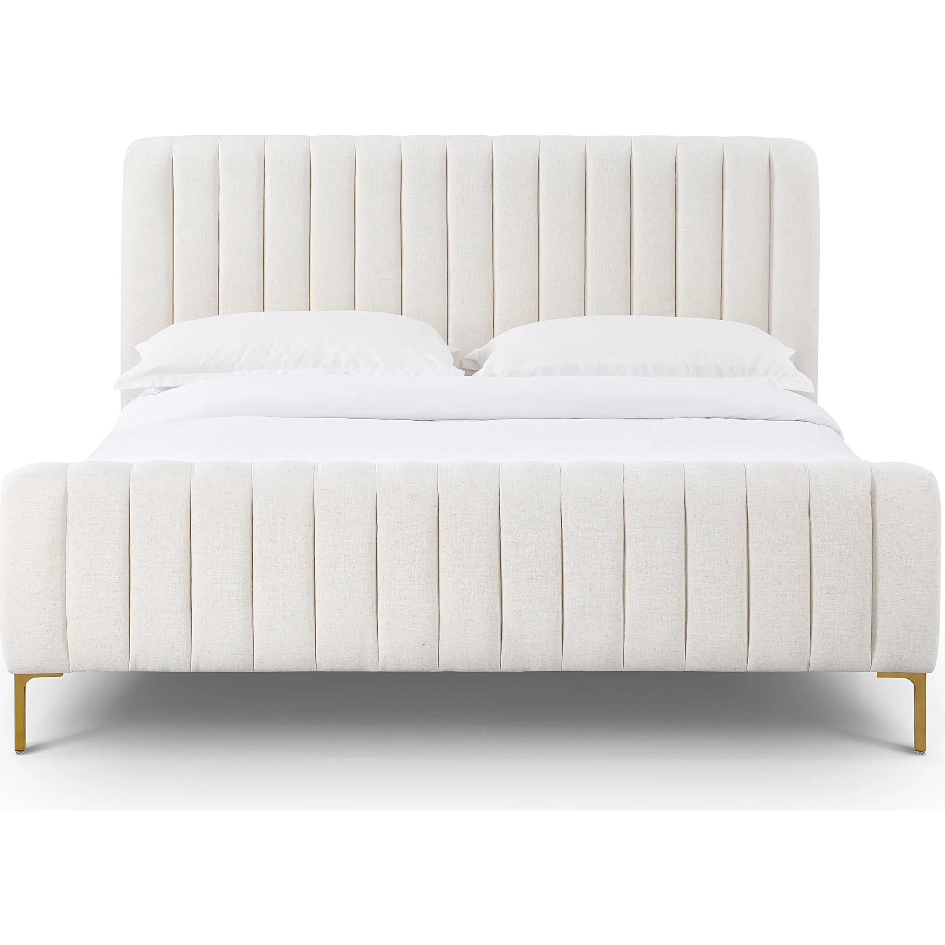 Angela Upcycled Linen Bed by TOV Furniture. Made from mdf, recycled fabric, stainless steel in a transitional style.