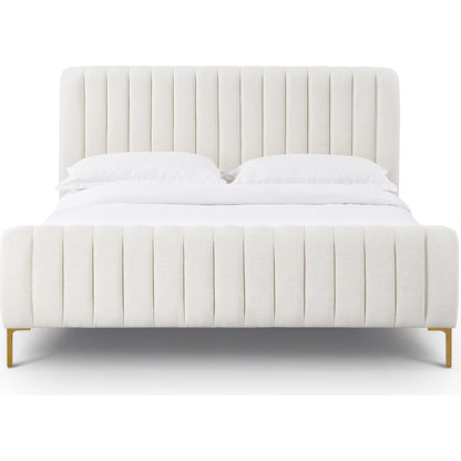 Angela Upcycled Linen Bed by TOV Furniture. Made from mdf, recycled fabric, stainless steel in a transitional style.