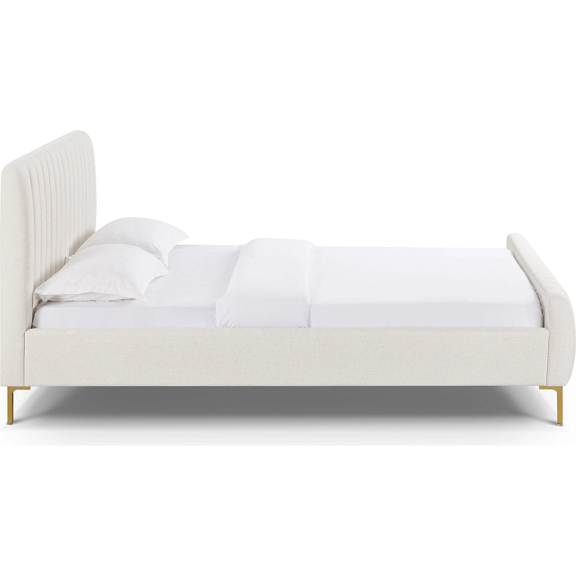 Angela Upcycled Linen Bed by TOV Furniture. Made from mdf, recycled fabric, stainless steel in a transitional style.