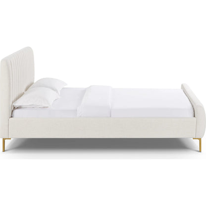 Angela Upcycled Linen Bed by TOV Furniture. Made from mdf, recycled fabric, stainless steel in a transitional style.