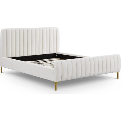 Angela Upcycled Linen Bed by TOV Furniture. Made from mdf, recycled fabric, stainless steel in a transitional style.