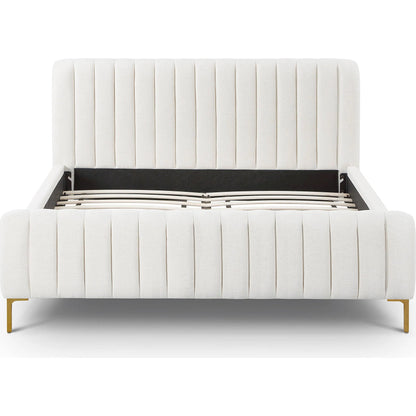 Angela Upcycled Linen Bed by TOV Furniture. Made from mdf, recycled fabric, stainless steel in a transitional style.