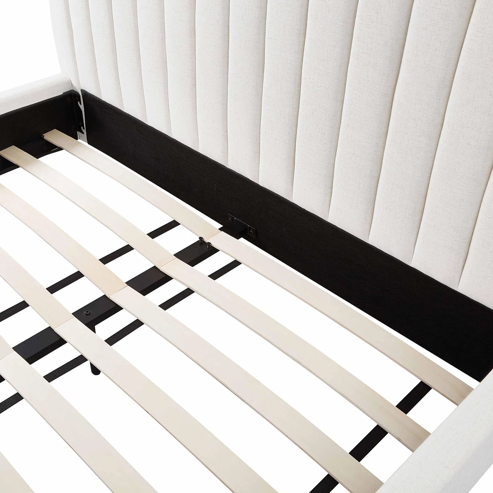 Angela Upcycled Linen Bed by TOV Furniture. Made from mdf, recycled fabric, stainless steel in a transitional style.