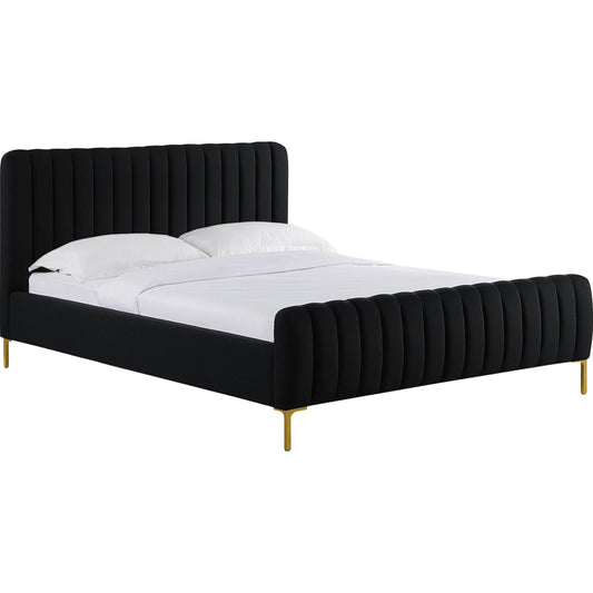 Angela Upcycled Linen Bed by TOV Furniture. Made from mdf, recycled fabric, stainless steel in a unique style.