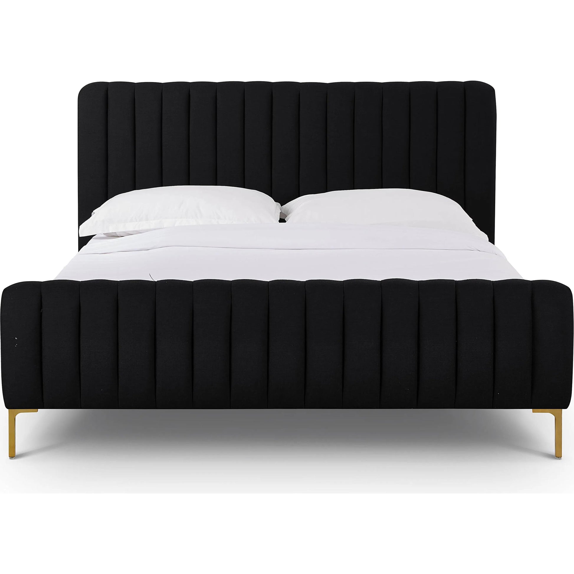 Angela Upcycled Linen Bed by TOV Furniture. Made from mdf, recycled fabric, stainless steel in a transitional style.