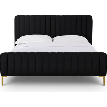 Angela Upcycled Linen Bed by TOV Furniture. Made from mdf, recycled fabric, stainless steel in a transitional style.