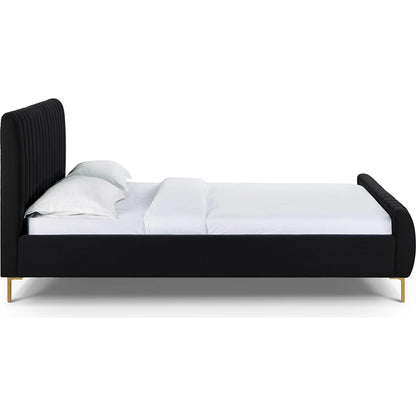 Angela Upcycled Linen Bed by TOV Furniture. Made from mdf, recycled fabric, stainless steel in a transitional style.