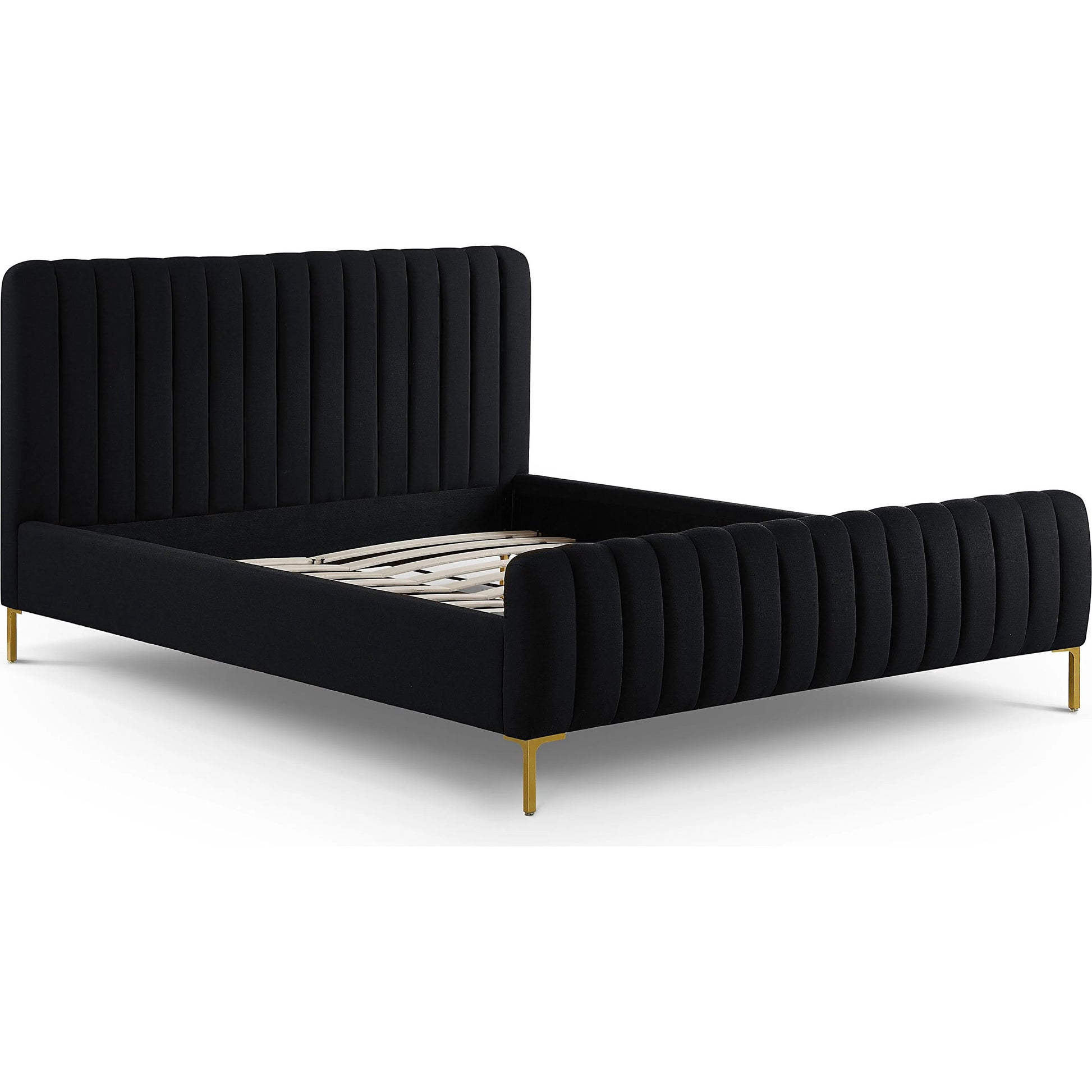 Angela Upcycled Linen Bed by TOV Furniture. Made from mdf, recycled fabric, stainless steel in a transitional style.