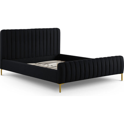 Angela Upcycled Linen Bed by TOV Furniture. Made from mdf, recycled fabric, stainless steel in a transitional style.