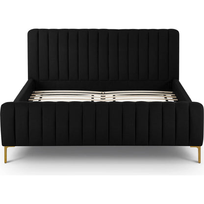 Angela Upcycled Linen Bed by TOV Furniture. Made from mdf, recycled fabric, stainless steel in a transitional style.