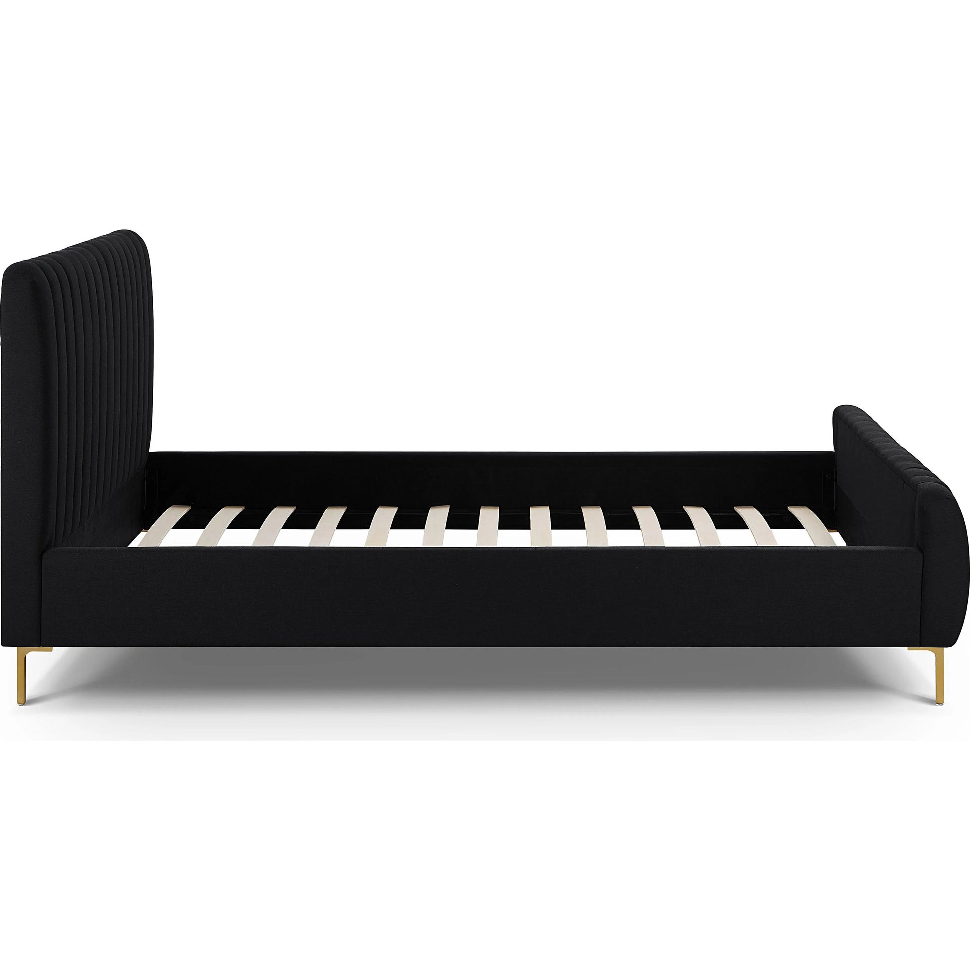 Angela Upcycled Linen Bed by TOV Furniture. Made from mdf, recycled fabric, stainless steel in a transitional style.