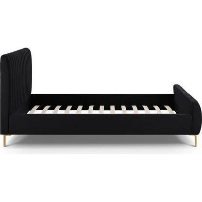 Angela Upcycled Linen Bed by TOV Furniture. Made from mdf, recycled fabric, stainless steel in a transitional style.