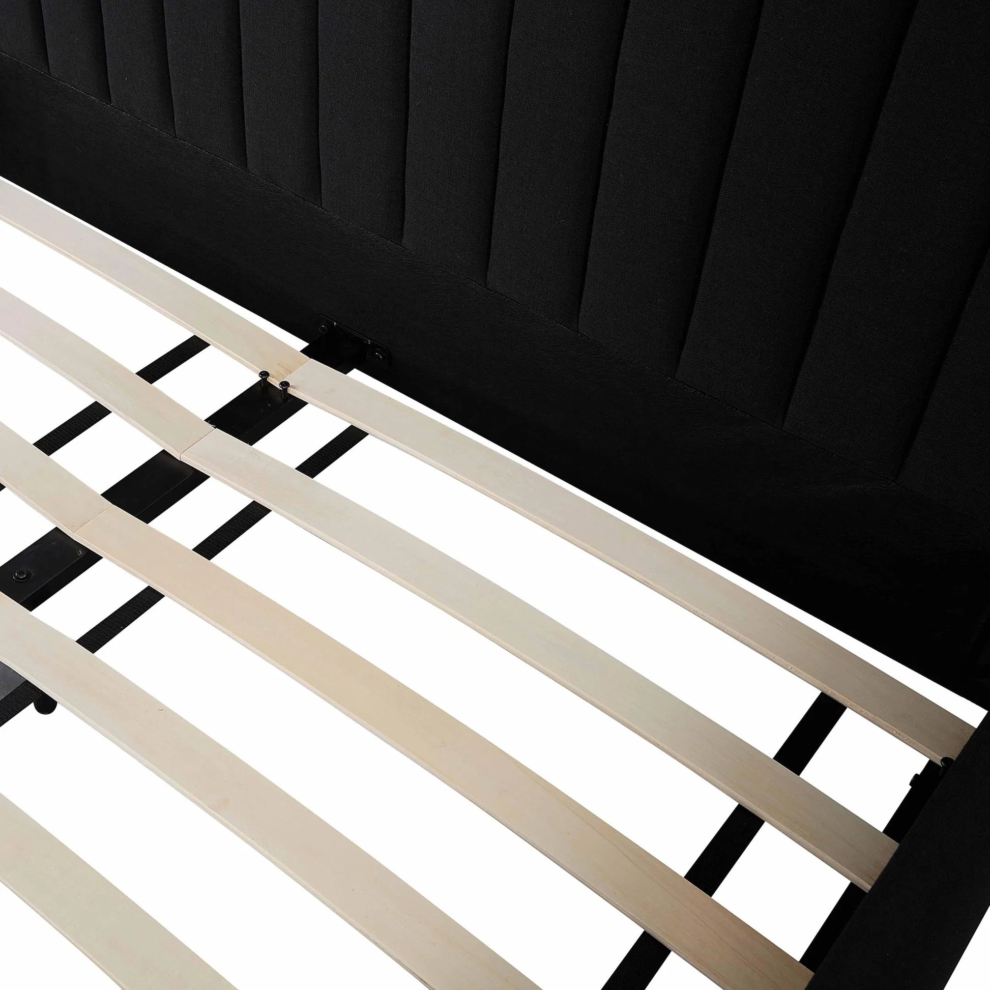 Angela Upcycled Linen Bed by TOV Furniture. Made from mdf, recycled fabric, stainless steel in a transitional style.