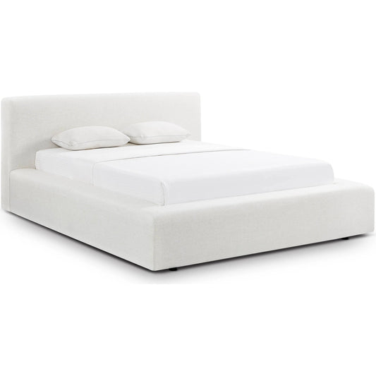 Meena Upcycled Linen Storage Bed by TOV Furniture in cream. Made from mdf, recycled fabric in a unique style.