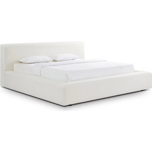 Meena Upcycled Linen Storage Bed by TOV Furniture in cream. Made from mdf, recycled fabric in a unique style.