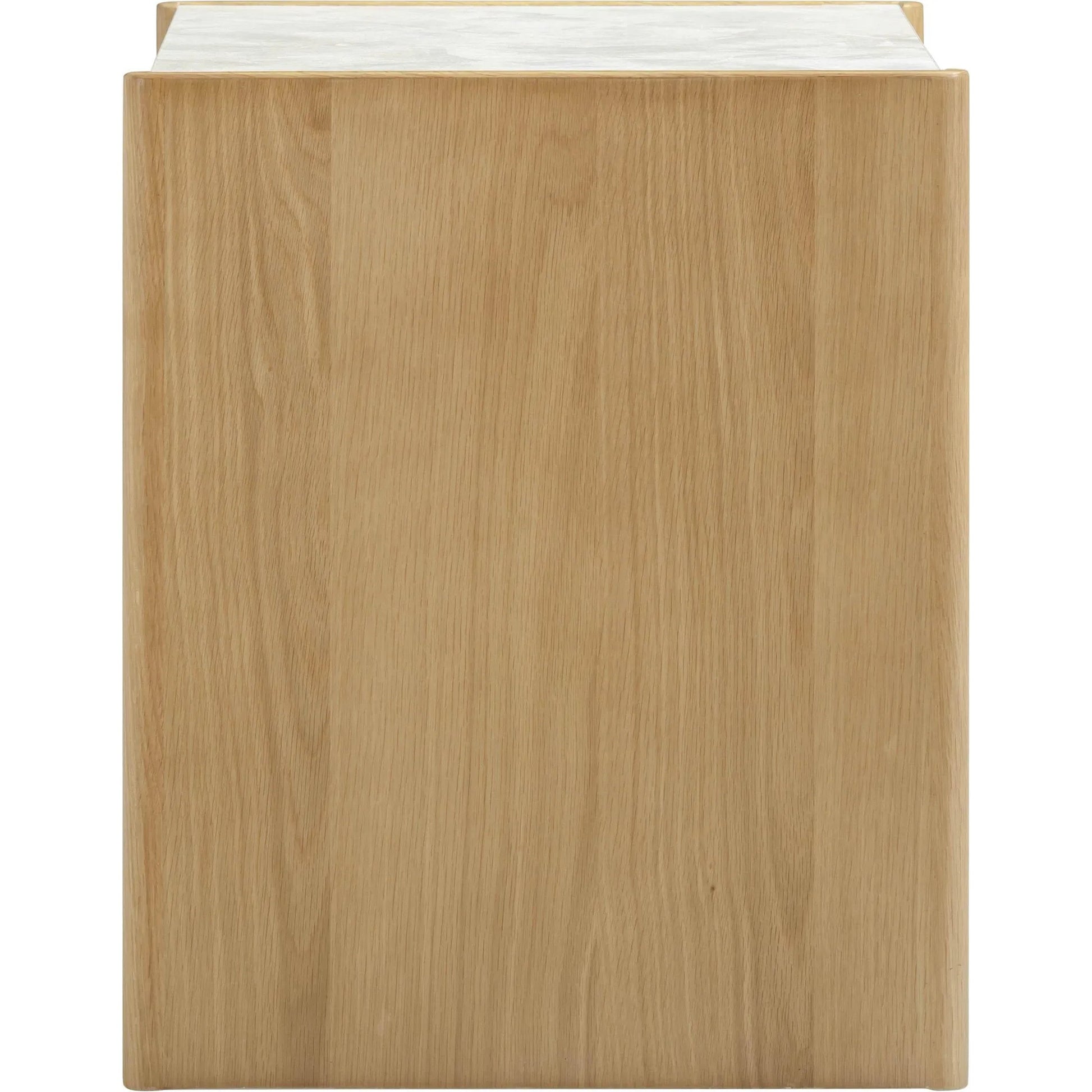 Paige Oak 2-Drawer Nightstand by TOV Furniture in natural. Made from melamine, oak, oak veneer, raffia in a unique style.