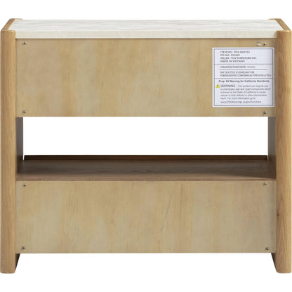 Paige Oak 2-Drawer Nightstand by TOV Furniture in natural. Made from melamine, oak, oak veneer, raffia in a unique style.